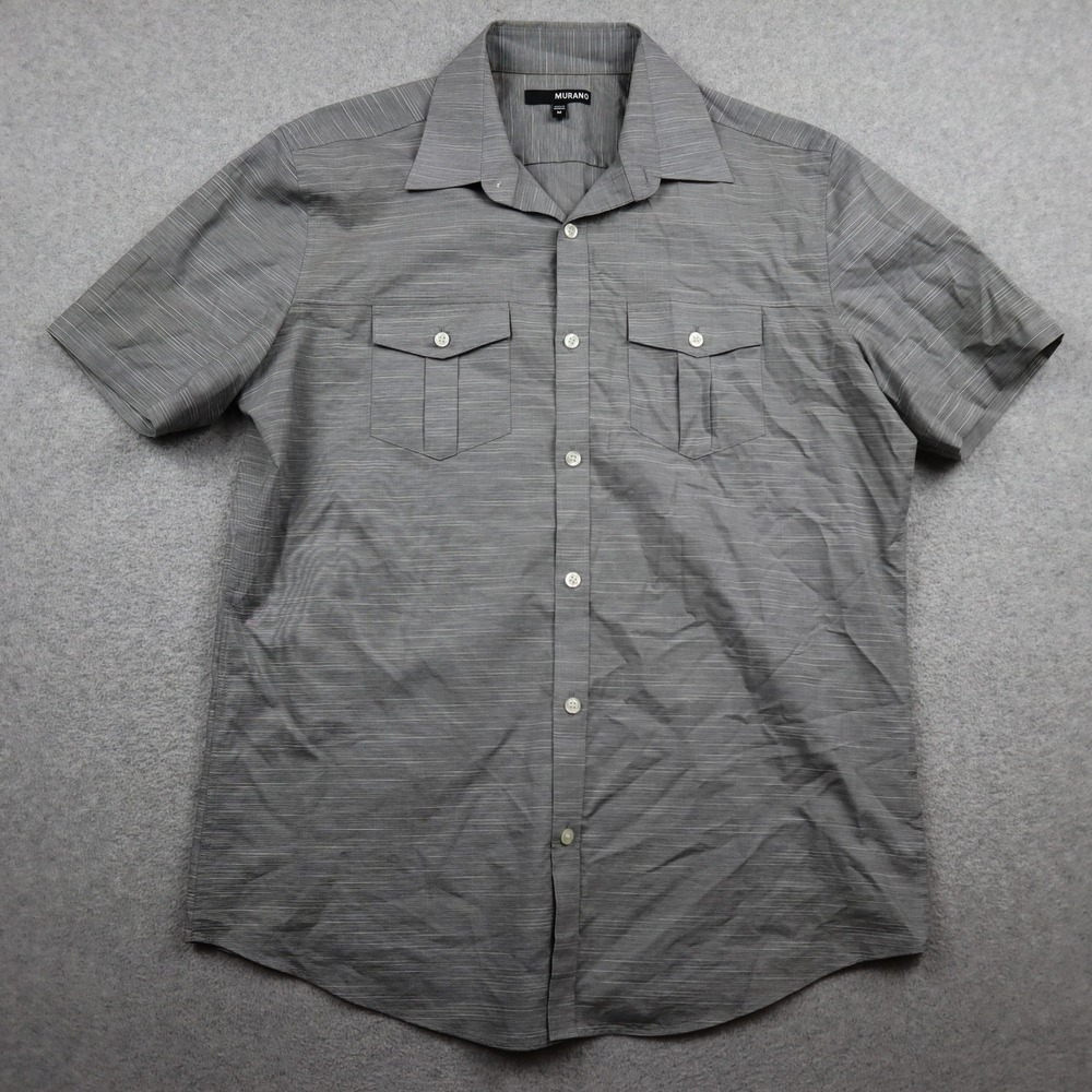 Murano Shirt Mens Medium Short Sleeve Button Down Grey Utility Flap Pockets